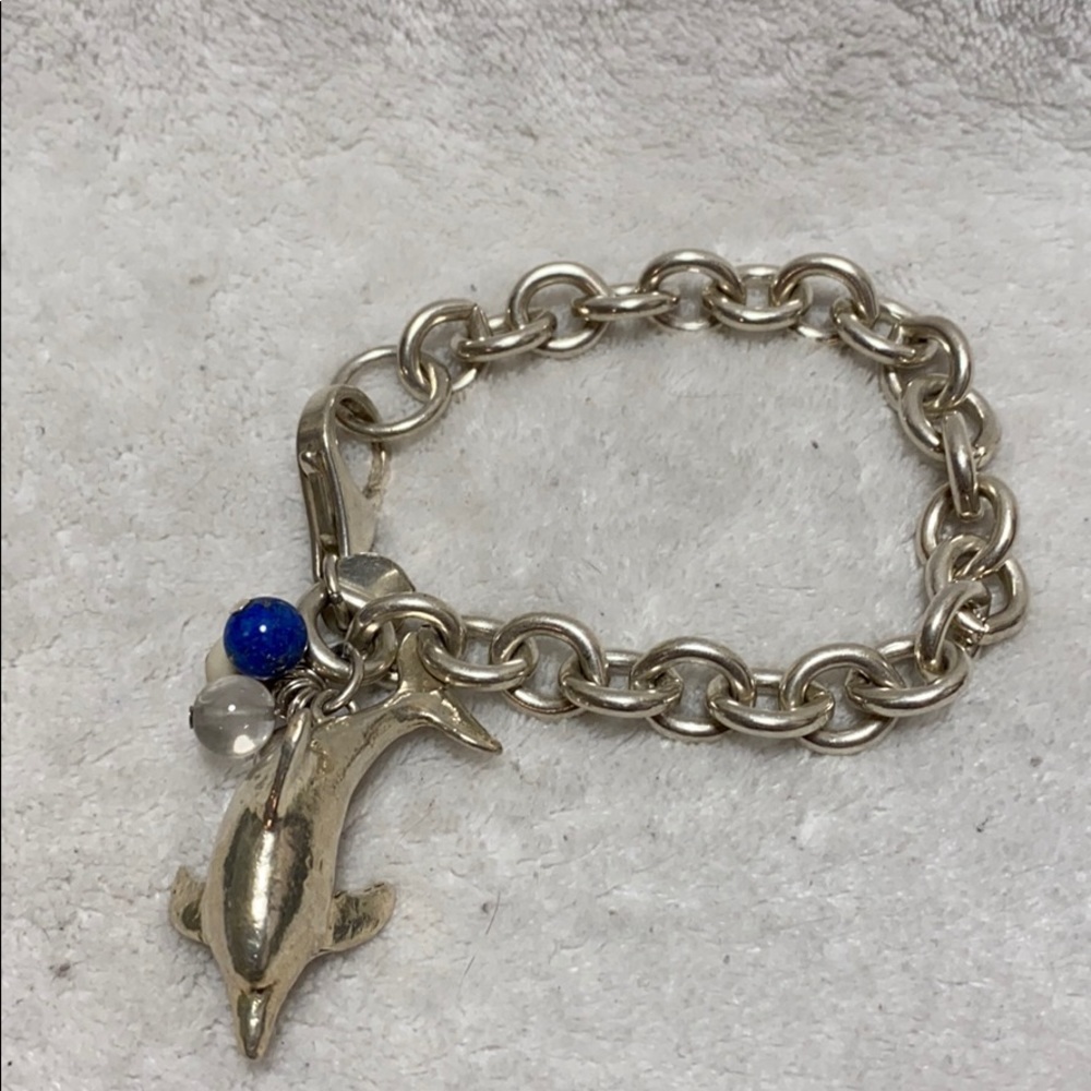 Heavy Sterling Silver chain bracelet w/dolphin